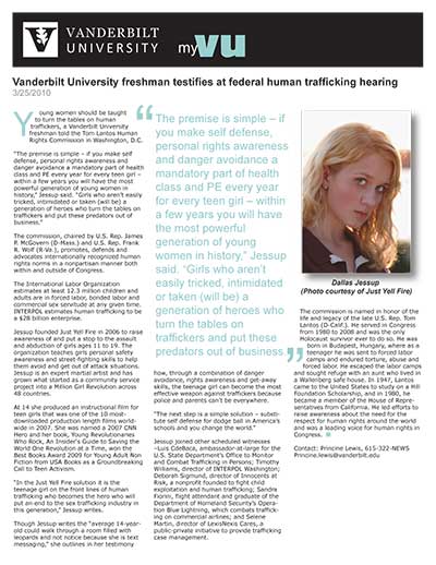 Vanderbilt University freshman testifies at federal human trafficking hearing