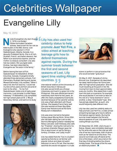 Celebrities Wallpaper: Evangeline Lilly