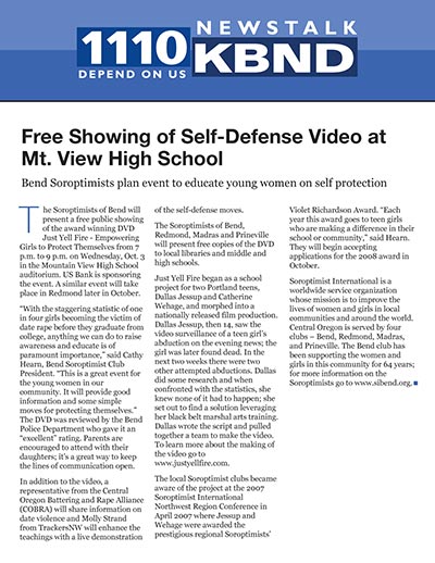 Free Showing of Self-Defense Video at Mt. View High School