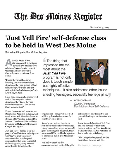'Just Yell Fire' self-defense class to be held in West Des Moines