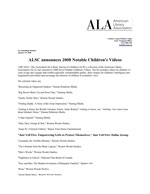 ALSC announces 2008 Notable Children's Videos