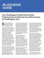 Two Washington Youth Honored for Volunteerism at National Award Ceremony in Washington, D.C.