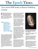 Teen Activist Will Testify on Human Trafficking